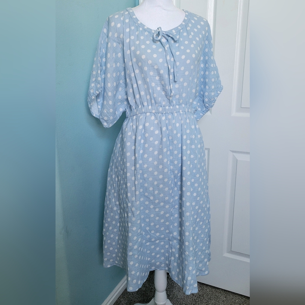 Fresh Blue Polka Dot Dress